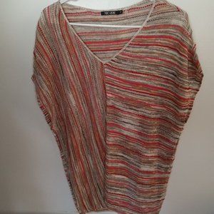Nic + Zoe Linen Blend Sleeveless Knit Sweater Top V Neck Red Stripe Medium Women